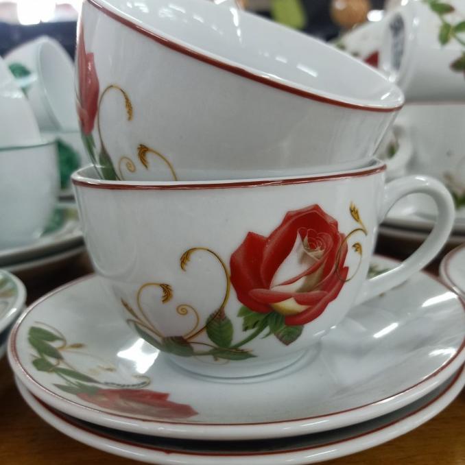$+$+$+$+] CANGKIR GELAS KERAMIK MOTIF BUNGA SET DENGAN LEPEK