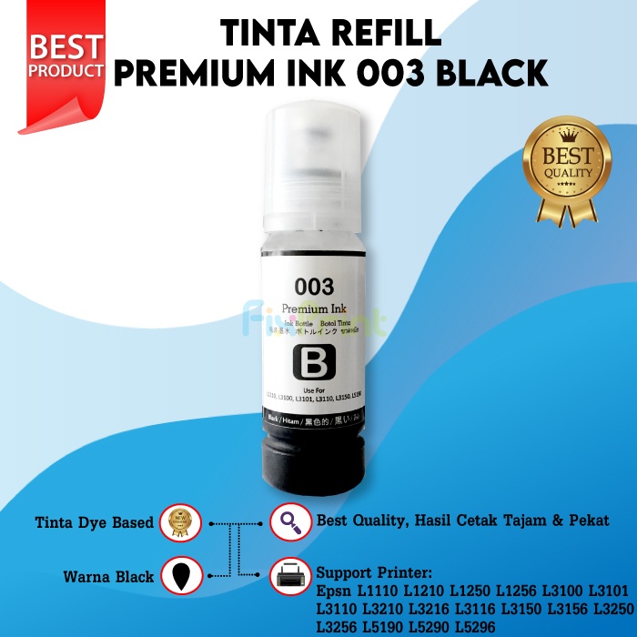 PAKET CMYK 4 Botol Tinta Epson 003 Premium Pengganti Original L1110 L1210 L1250 L1256 L3100 L3101 L3110 L3210 L3116 L3150 L3156 L3250 L3256 L5190 L5290 L5296 L6160 L6260 L6270 L6290 L6460 L6490 L6550 L6580 L6170 L6190 L14150 L15150 L15160 L15180 L4150