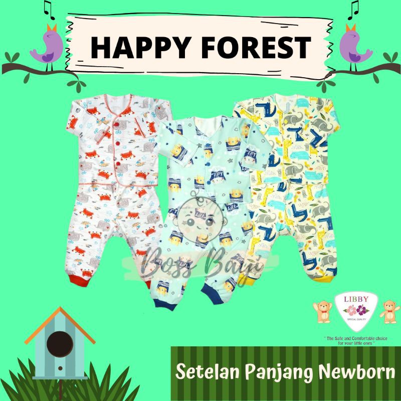 LIBBY Setelan Bayi Newborn Kancing Depan Pendek / Panjang per 3pcs