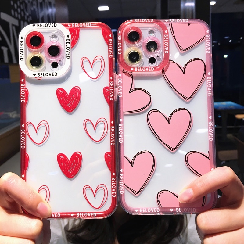 Soft Love Heart Transparent Phone Case For iphone 11 12 13 Pro Max X XS max XR 7 8 Plus SE 2020 Bumper Shockproof Back Cover