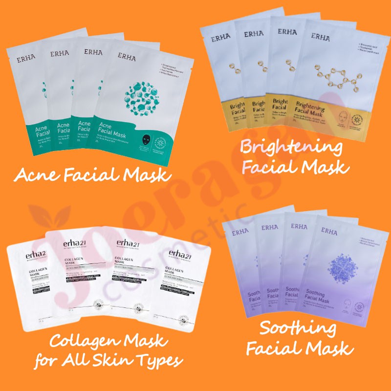 ERHA ACNE FACIAL MASK/ ERHA BRIGHTENING FACIAL MASK/ ERHA SOOTHING FACIAL MASK/ ERHA COLLAGEN MASK