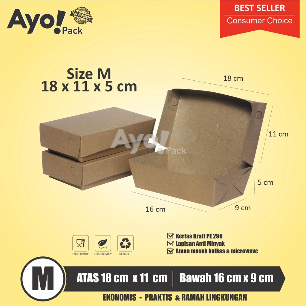 

PAPER LUNCH BOX - KRAFT COKLAT PE - UKURAN M