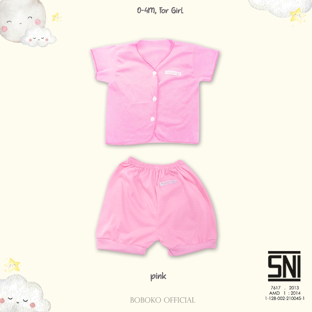 BOBOKO SETELAN BAJU BAYI PEREMPUAN LENGAN PENDEK WARNA PASTEL 0-4BULAN