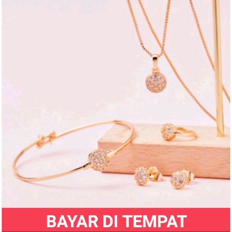 SET LENGKAP WANITA DEWASA REMAJA TITANIUM ANTI KARAT LAPIS EMAS 24 K