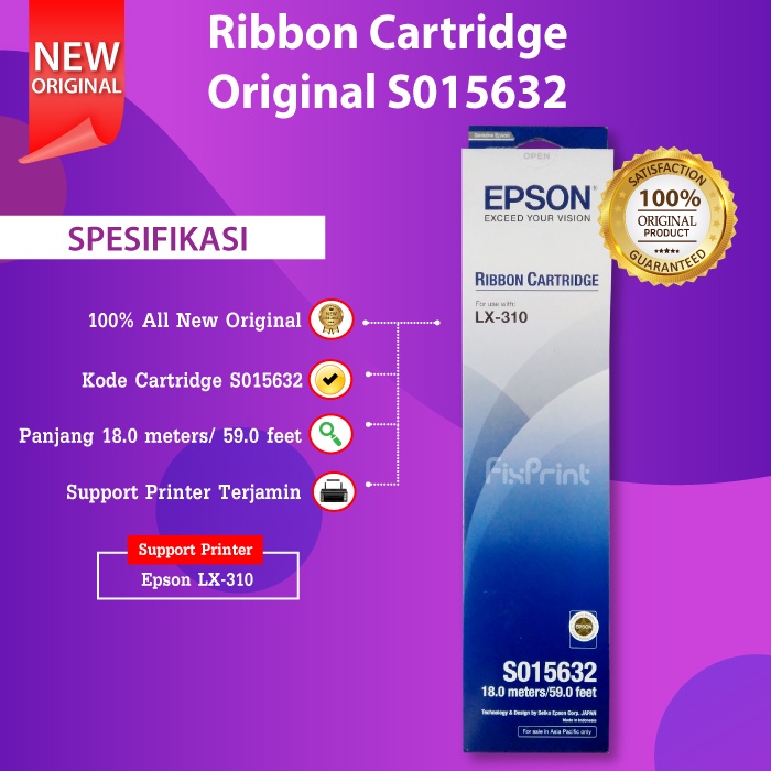 Ribbon Cartridge + Pita Printer Epson LX-310 Original S015632 LX310