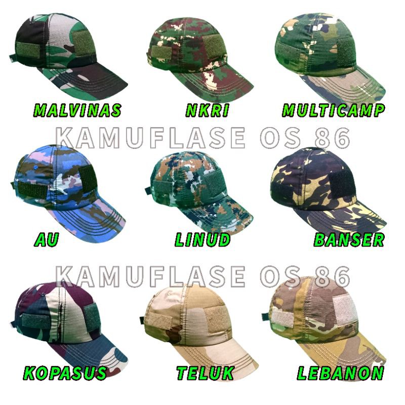 20 WARNA~TOPI TACTICAL VELCRO ARMY LORENG AU LINUD KOPASUS BANSER TELUK DLL TOPI VELCRO BIASA