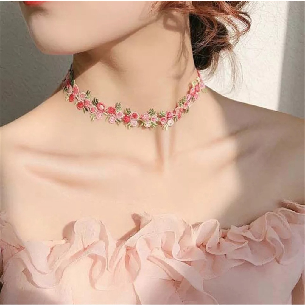 Kalung choker wanita design bunga korean style terkini