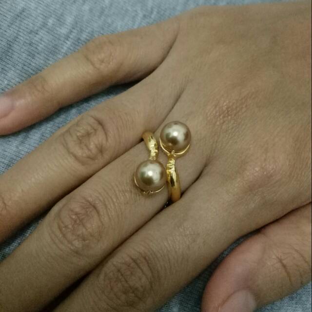 Cincin mutiara shell coklat silih asih lapis emas 24k