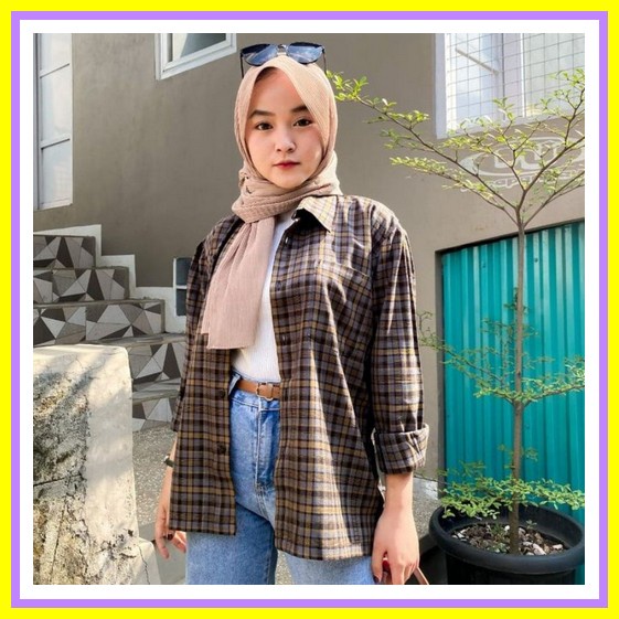 Flanel Oversize Motif Kotak Bahan Adem Lengan Panjang Bestseller Keren Flanel Cewek Oversize Flanel 
