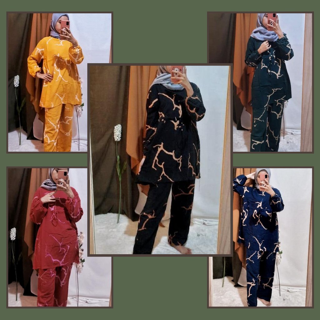 Setelan Tunik Tie Dye One Set Rayon Super Lengan Panjang