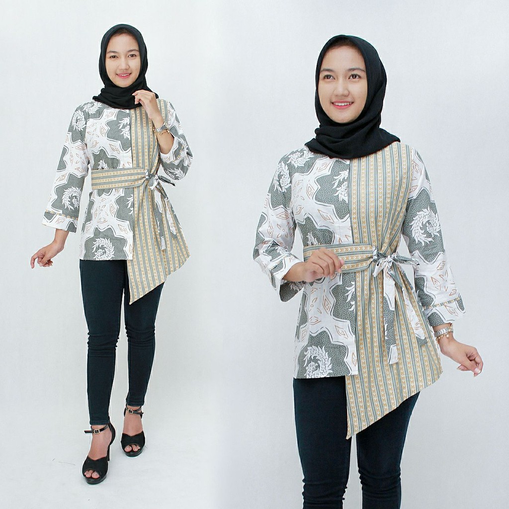 tey-17 Batik wanita ASJ SA HRB026 Kenongo Kemeja Tosca Pendek / Batik Usman-Dapel hijau