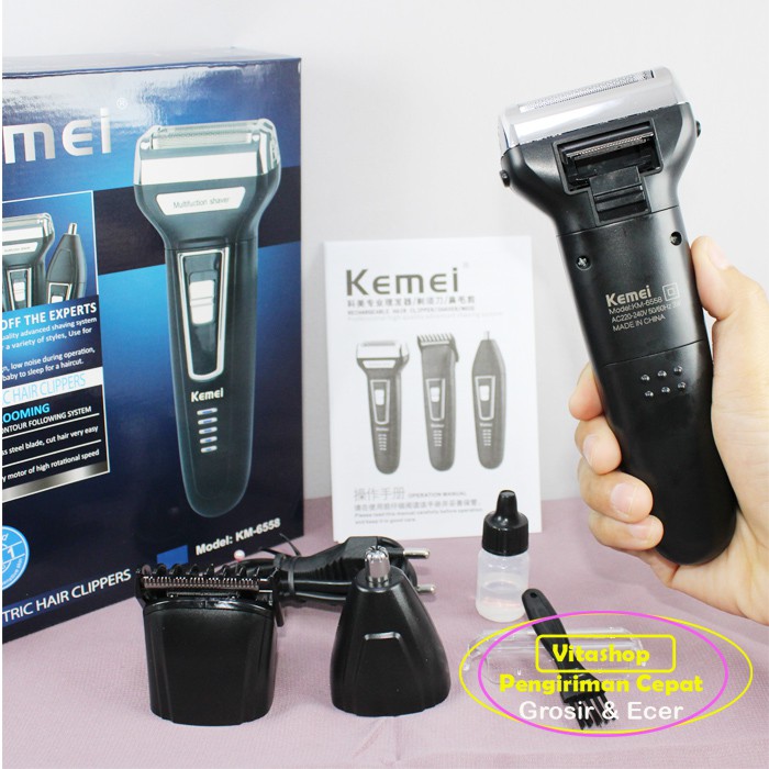 MESIN CUKUR RAMBUT KEMEI KM-6558 ALAT CUKUR KUMIS 3IN1 RECHARGER