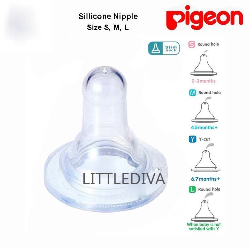 2PCS Dot Pigeon Sillicone Nipple Size S M L / Dot Silicone Pigeon Slim Neck Regular