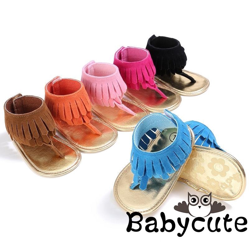 B bbaby Sepatu  Sandal  Prewalker Sol Lembut Aksen Rumbai 