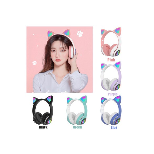 Cat Ear Headphone Wireless LED STN-28 Colorful Earphone Bass Gaming Bluetooth 5.0