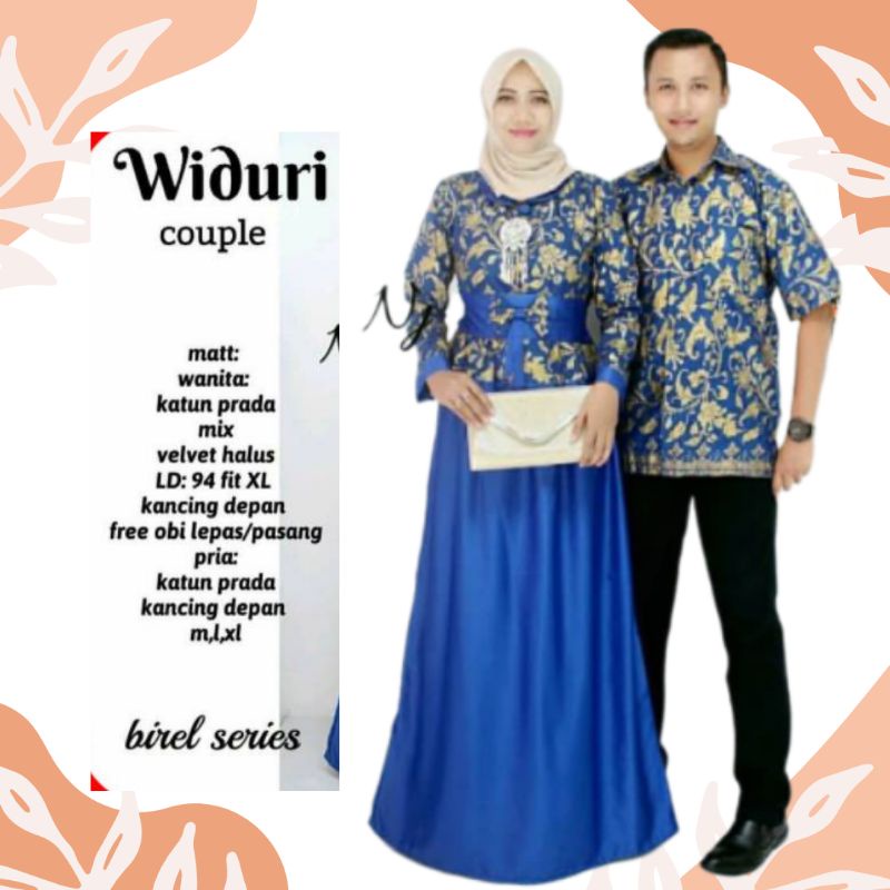 couple gamis batik syari kondangan pesta widuri biru elektrik