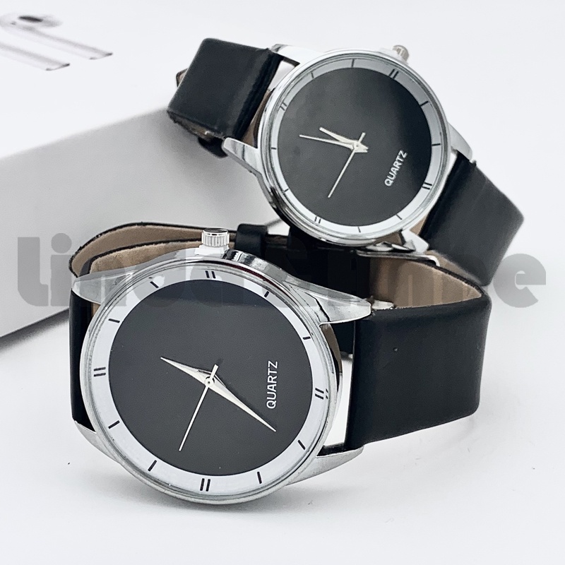 Jam Tangan Romawi Pria Dan Wanita Casual Analog Quartz Strap Pu Hitam Import