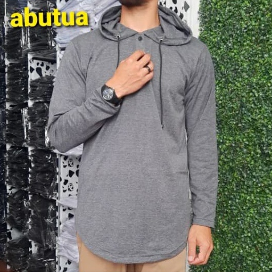 Kaos Kurta Hoodie Kaos hoodie Kurta pria lengan panjang Abu-abu