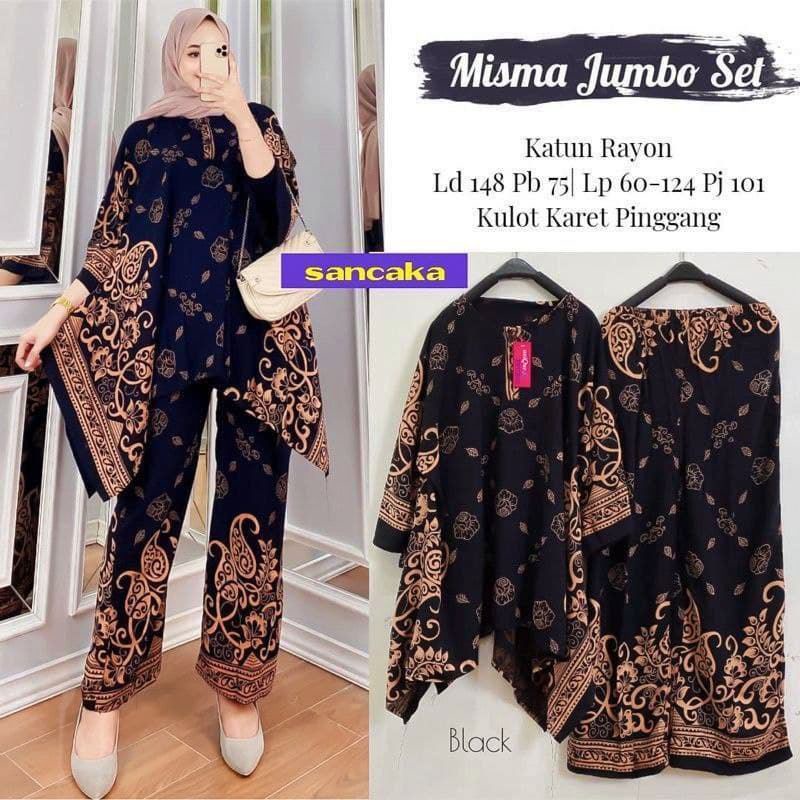 Misma One Set Jumbo Katun Rayon Tidie Premium Busui Setelan Wanita Waka Waka Set Celana Kulot Bigsize LD 140 cm