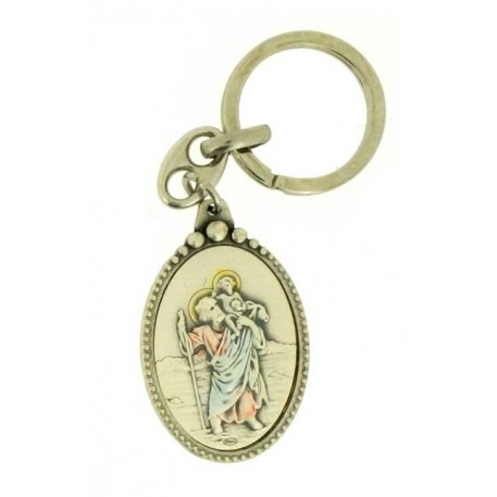 Gantungan Kunci Oval St. Christopher Silver  Rohani Italy