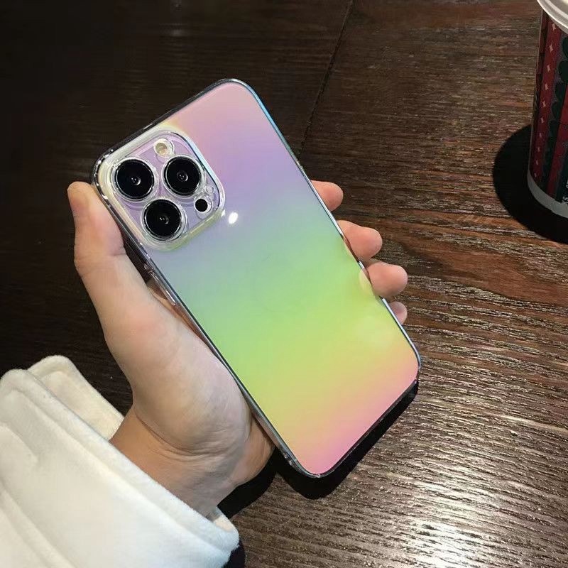 Soft Case Transparan Motif Laser Aurora Untuk iPhone 14 13 Pro max 12 11 XS max X XR 7 8 Plus SE 2020