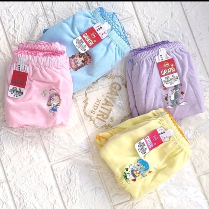 Paket Isi 6 Pcs Celana Anak Perempuan Cd Polos Stiker Lembut Halus Dan Nyaman Dipakai