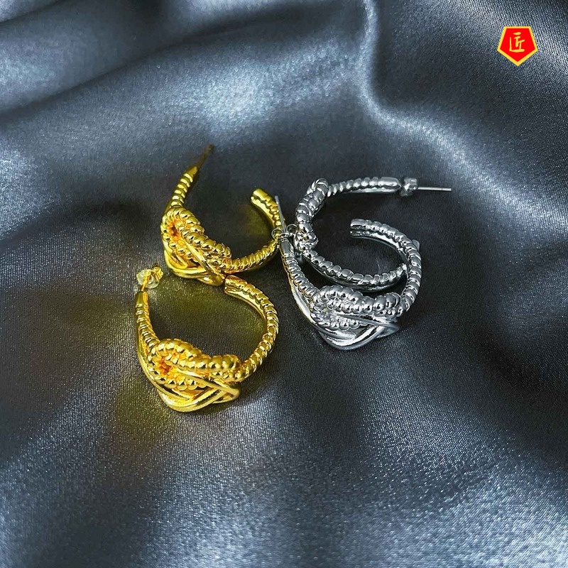 [Ready Stock]INS Style Personalized 925 Silver Knotted Stud Earrings