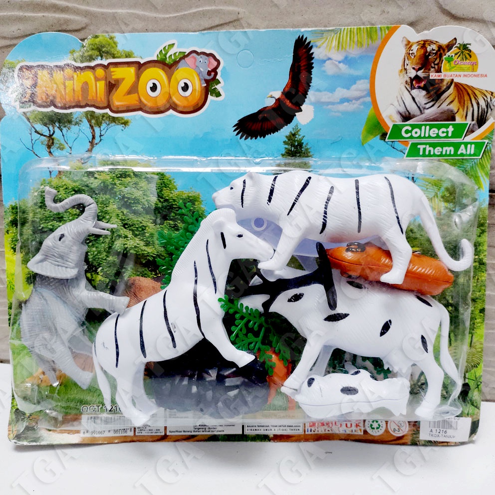 Mini Zoo 1216 Mainan Hewan Liar Zebra Gajah Macan Sapi