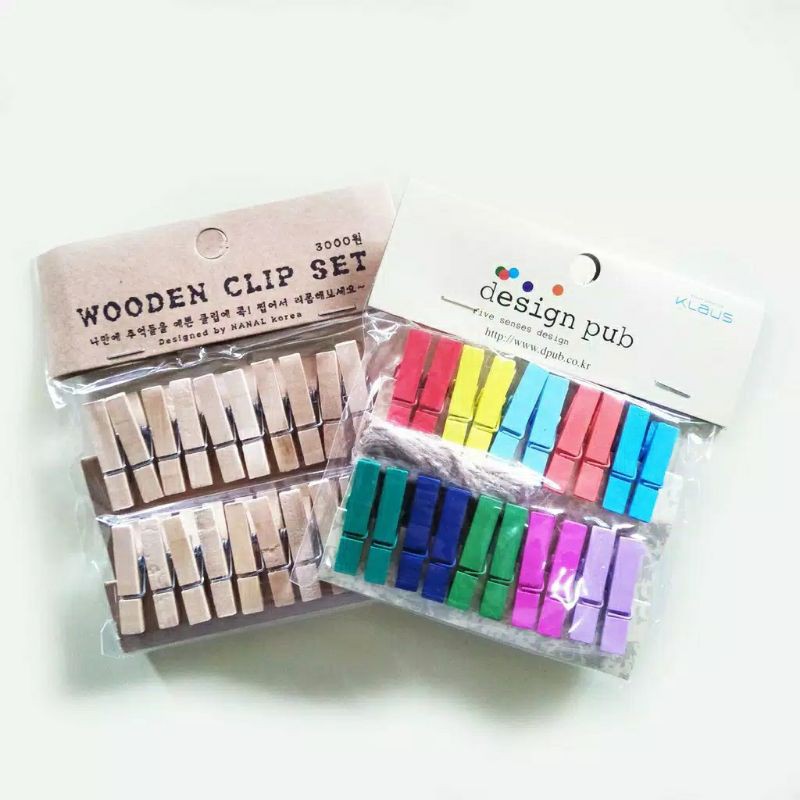 Wooden Clip RAINBOW / Jepit Kayu / Jepit Foto/ SET Wooden Clip isi 20pcs