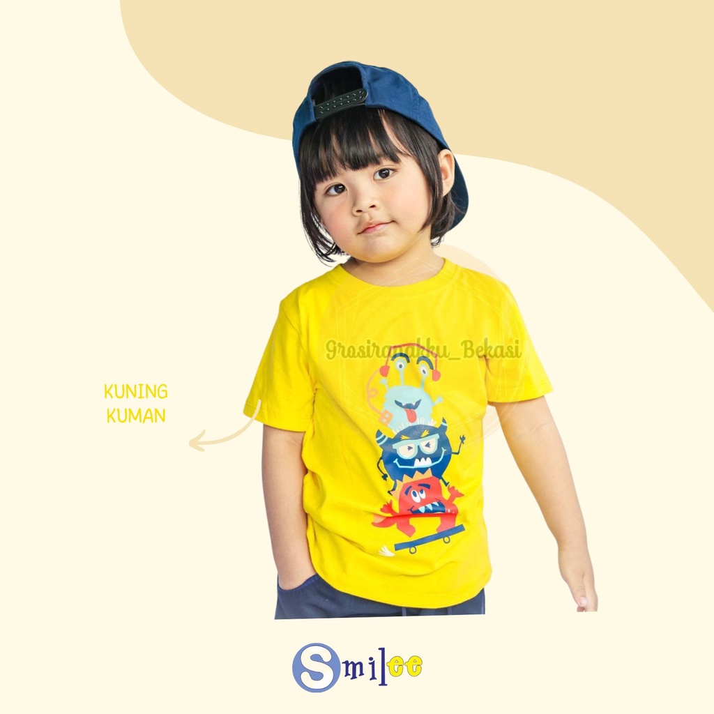 Kaos Anak Cowok Smilee Murah Kuning Kuman Size 1-5Tahun