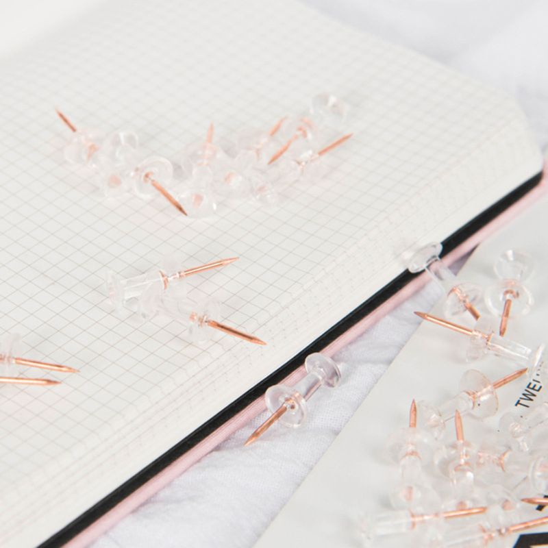 Mary 100 Pcs Transparan Rose Gold Push Pins Thumbtack Papan Jempol Pin Gambar Foto