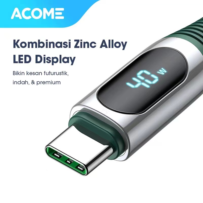 Kabel Data ACOME AIC100 Type-C Fast Charging 5A LED Display Garansi Resmi 1 Tahun