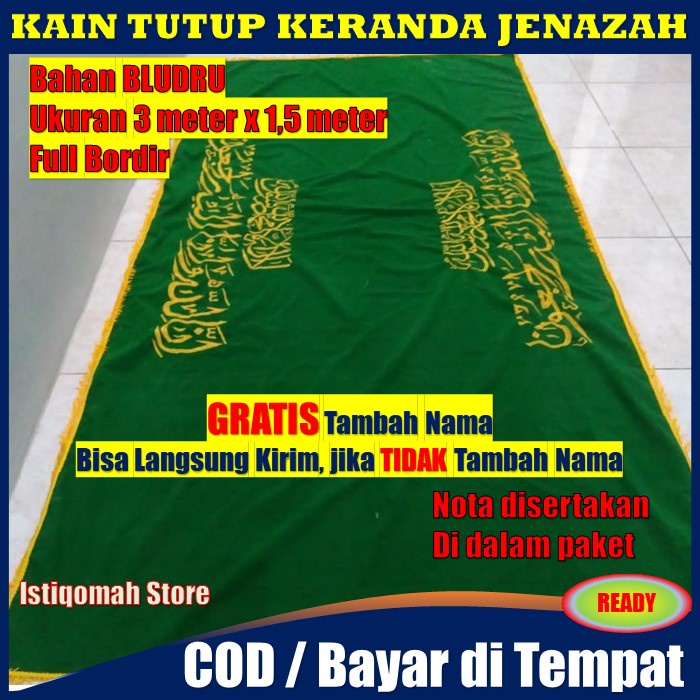 PROMO Kain Penutup Keranda Jenazah Bahan Bludru - Kain Tutup Keranda Jenazah Mayat Bahan Beludru Full Bordir Mesin Warna Hijau Muda Murah TERLARIS Gratis Tambah Nama Masjid, DKM, Rumah Sakit, dll