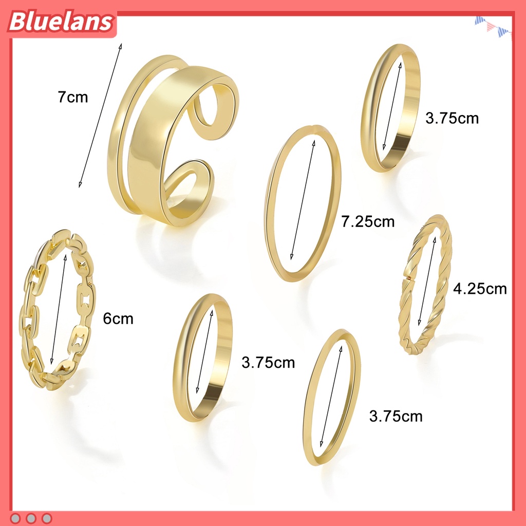 Bluelans 7pcs / Set Cincin Knuckle Rantai Halus Untuk Hadiah Wanita