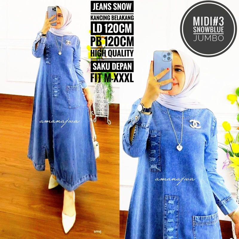 GAMIS JEANS MIDI DRESS LD 120 PJ 120 JUMBO POLOS