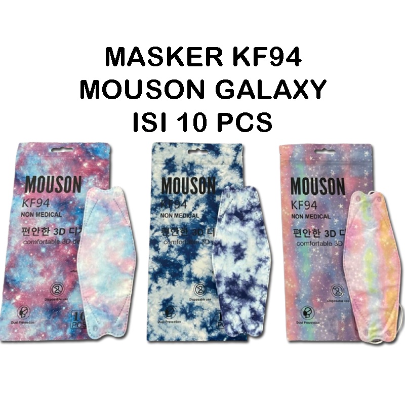 MASKER 4PLY KF94 MOUSON 1 PACK ISI 10 PCS MOTIF GALAXY GRADASI TIE DYE MASKER KF 94 3D