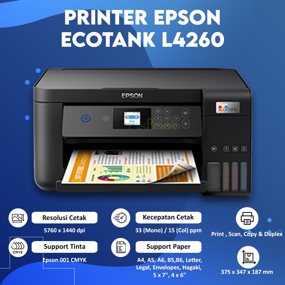 Printer Epsn EcoTank L4260 A4 Wi-Fi Duplex All-in-One Pengganti L4160 New Printer