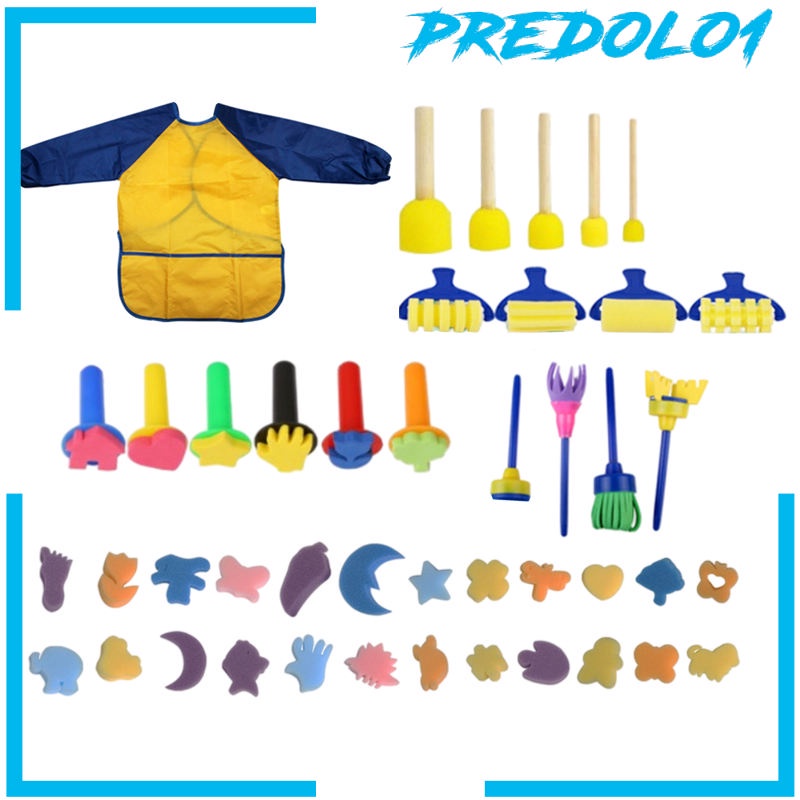 (Predolo1) 44pcs / Set Kuas Lukis Spons Aneka Bentuk Untuk Balita