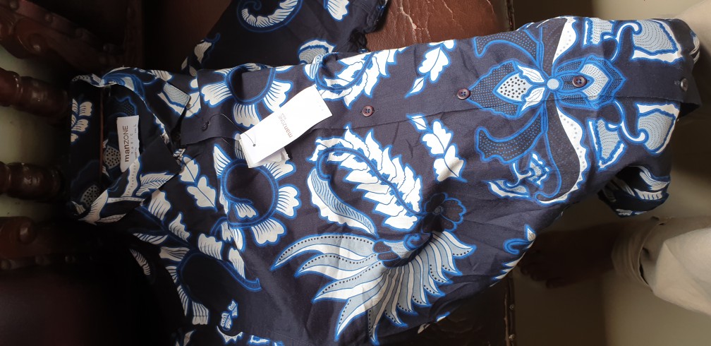 Manzone Kemeja Batik Pria Lengan Pendek Slim Fit Birawa 3-best Buy-blue