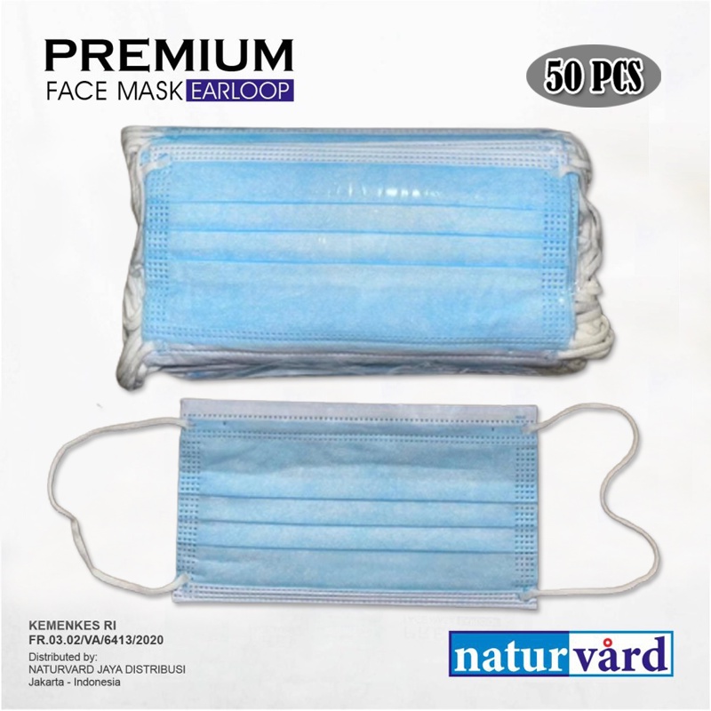 Masker natur vard 50pcs/masker earloop biru/masker polos murah/masker dewasa/masker 3ply biru