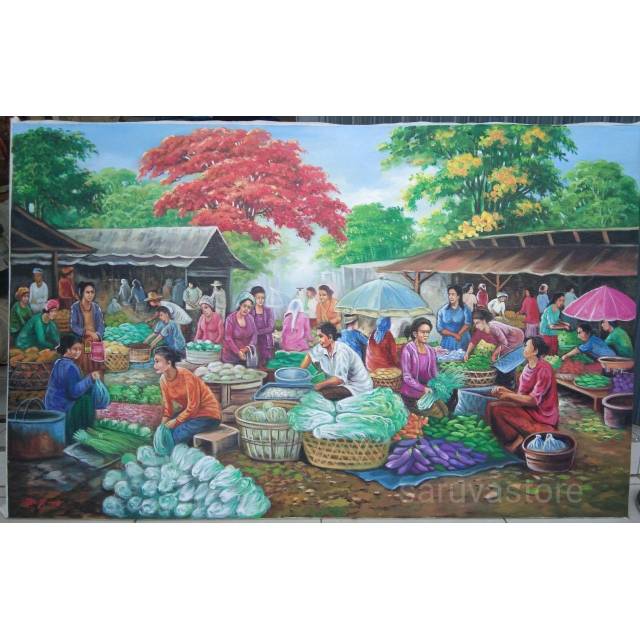 Lukisan tangan Pasar Tradisional