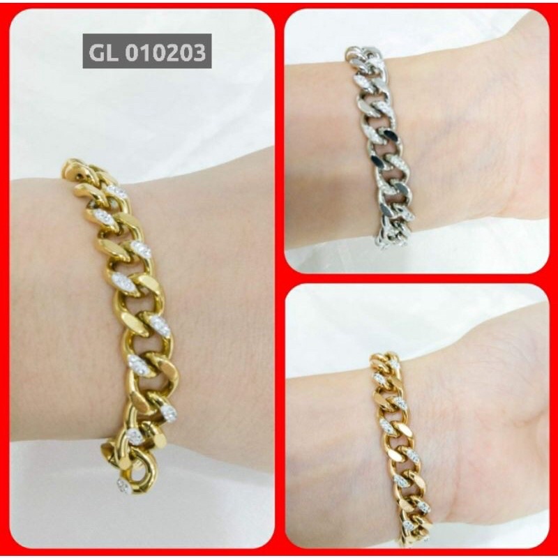 gelang rantai wanita titanium lapis emas