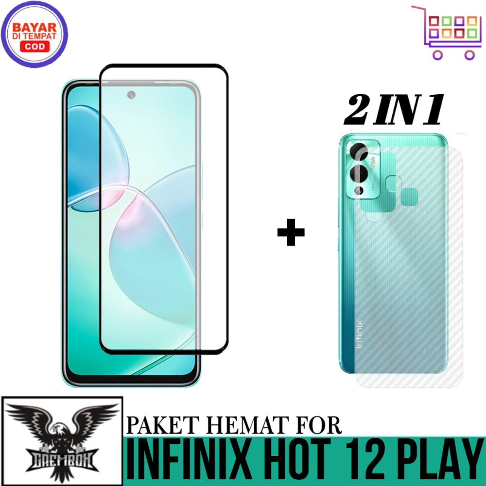 Promo Tempered Glass INFINIX HOT 12 PLAY 12 PLAY NFC Free Garskin Carbon Premium Anti Bekas Sidik Ja