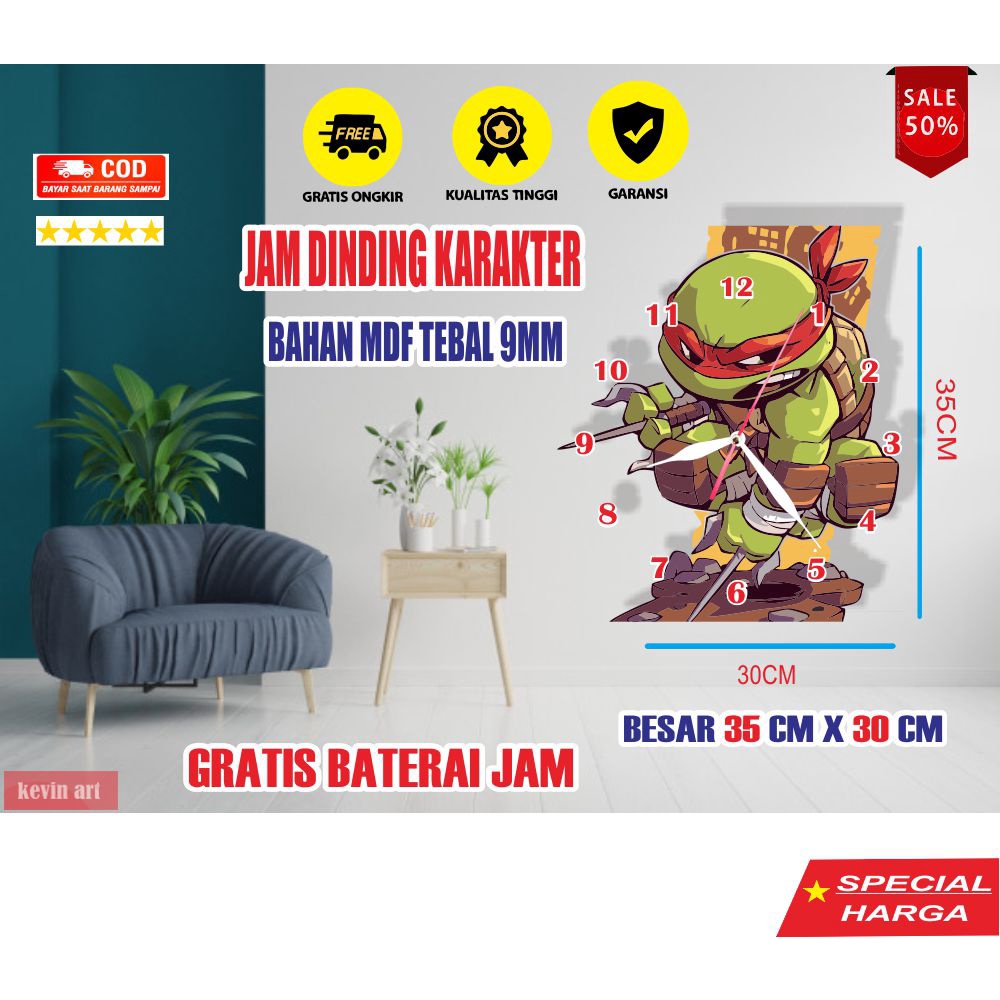 Jam Dinding Motif Kura Kura Ninja Turtles Karakter Terbaru 2022