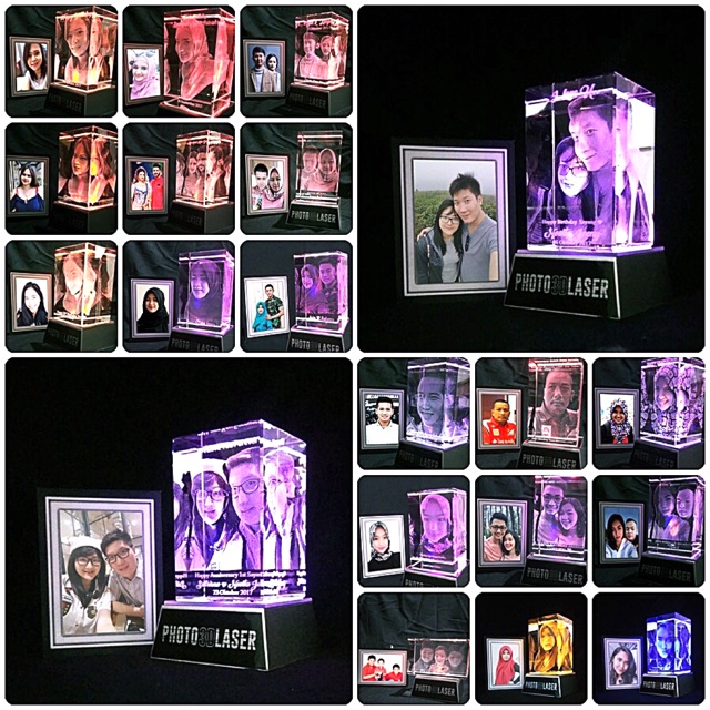 Photo 3D Crystal Laser atau Plakat Crystal Photo 3D Laser Ukuran 5x5x8 cm