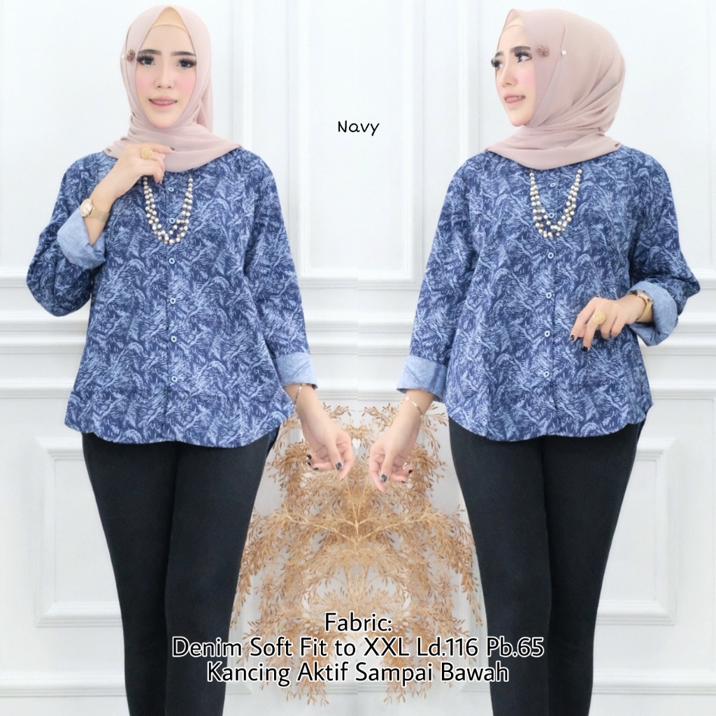 ANYWAY BLOUSE WANITA NAVY MOTIF 026