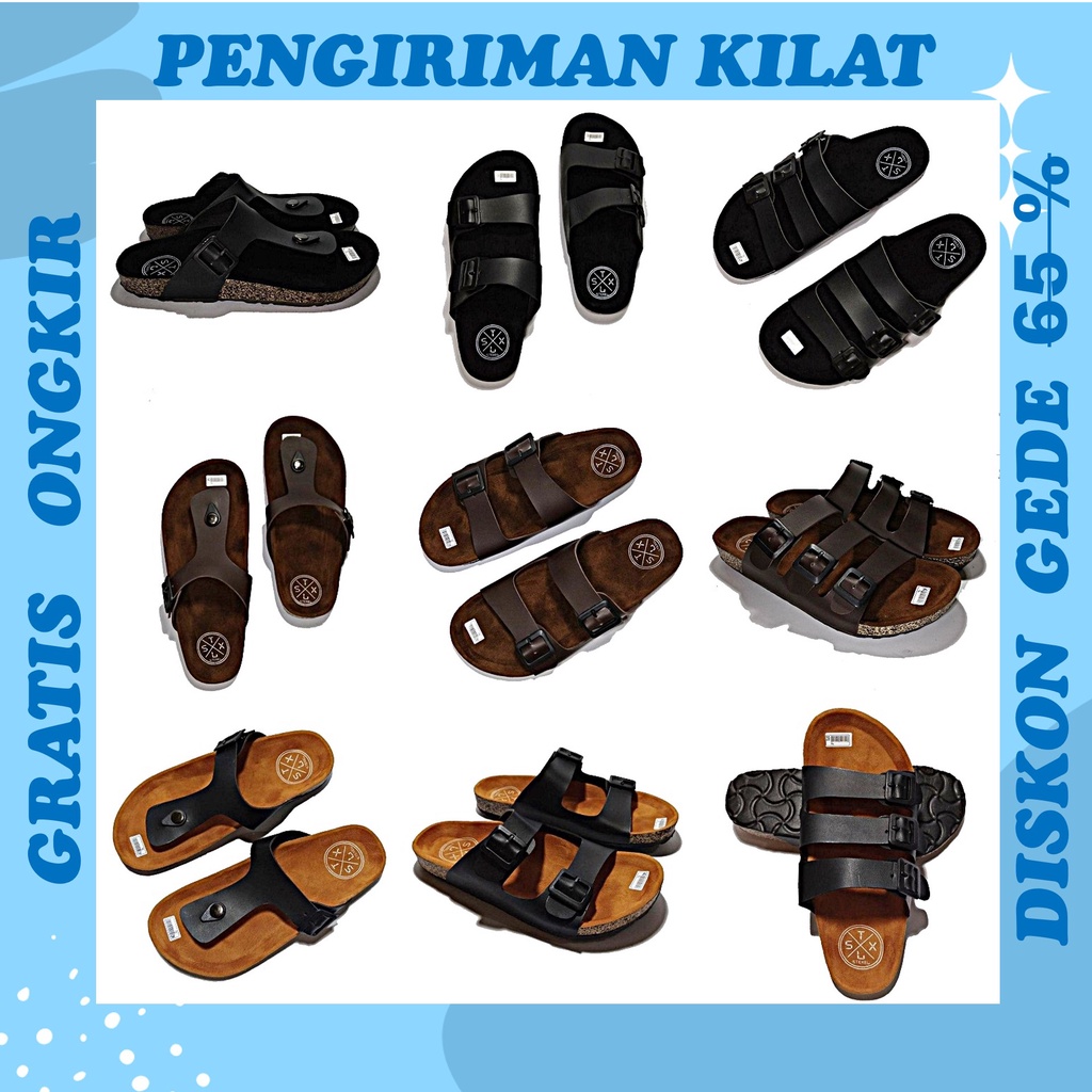 COD Sandal Cowok Distro Kekinian Sendal Casual Slop Selop Slide Pria Wanita Dewasa Kulit Sintetis Cl