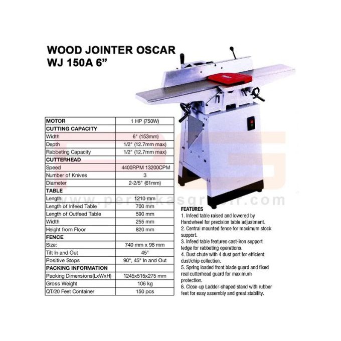 Wood Jointer WJ-150A 6inch Oscar Economical Jointer Oscar Wj150A 6 inch MEJA PANJANG