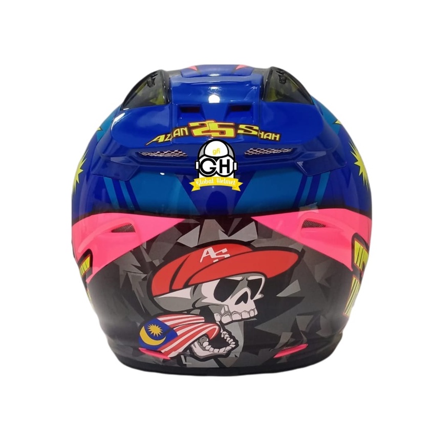 HELM NHK R1 AZLAN PINK FLO BLUE DOUBLE VISOR HALF FACE HELMET SNI