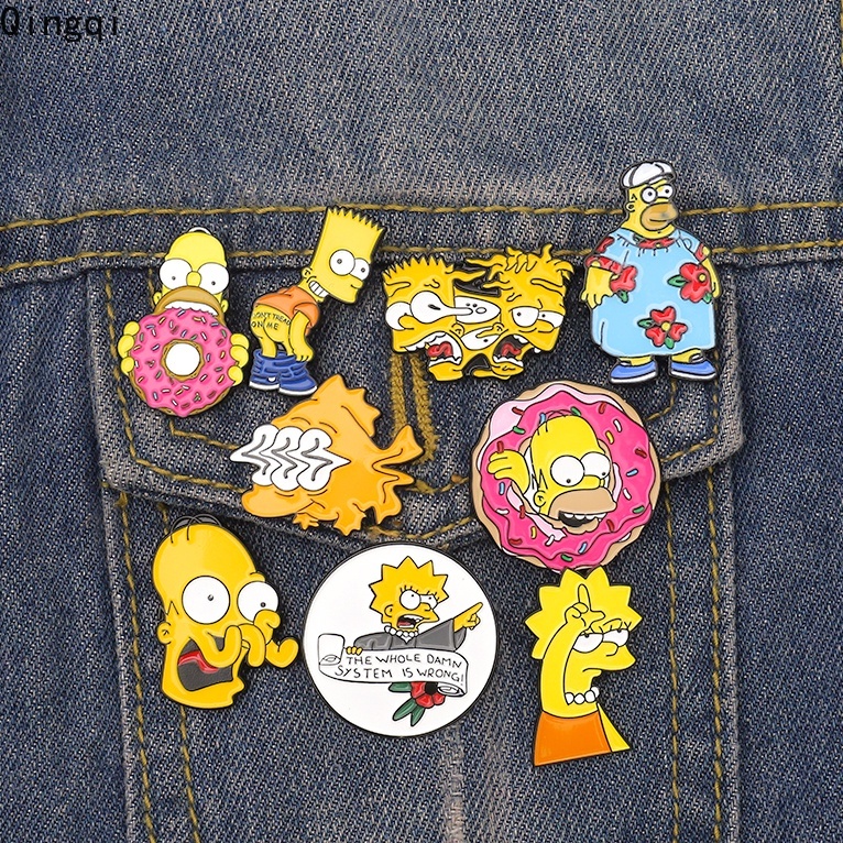 Bros Pin Enamel Desain Kartun Bart Simpson Lisa Homer TV Show Humor Untuk Hadiah Penggemar